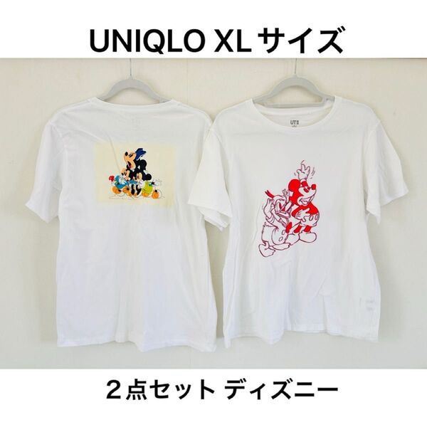 【XL】ユニクロUNIQLOミッキーマウス柄半袖Tシャツ2点セットホワイト 白