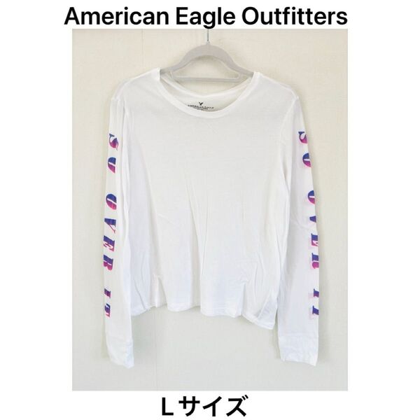 【L】アメリカンイーグルAMERICAN EAGLE長袖Tシャツ 薄手ホワイト カットソー トップス 白