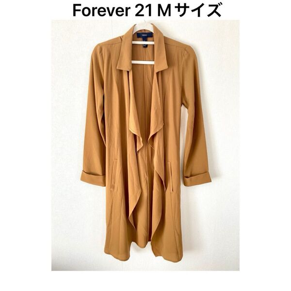 【M】FOREVER 21長袖ロングカーディガン ベルト付き 薄手 ロング丈
