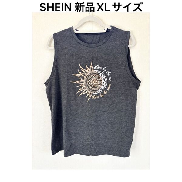 【新品XL】シーインSHEIN ノースリーブTシャツ太陽と月デザインタンクトップ ノースリーブカットソー