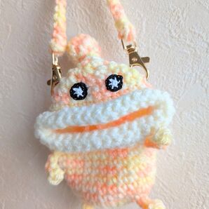手編み リトルモンスターキーケース ミニバッグ ハンドメイド キーカバー かぎ針編み イエローオレンジ系