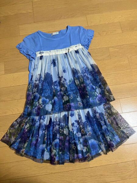 美品 kp 130cm セットアップ 半袖Tシャツ スカート 転写柄 上下セット チュニック 女の子 キッズ ニットプランナー