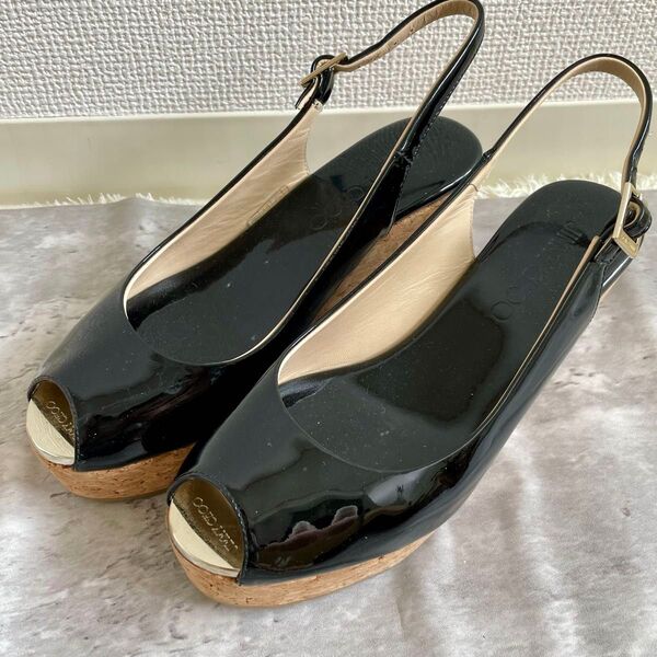 ジミーチュウ ウェッジソール エナメル パンプス バックストラップ 36 23㎝