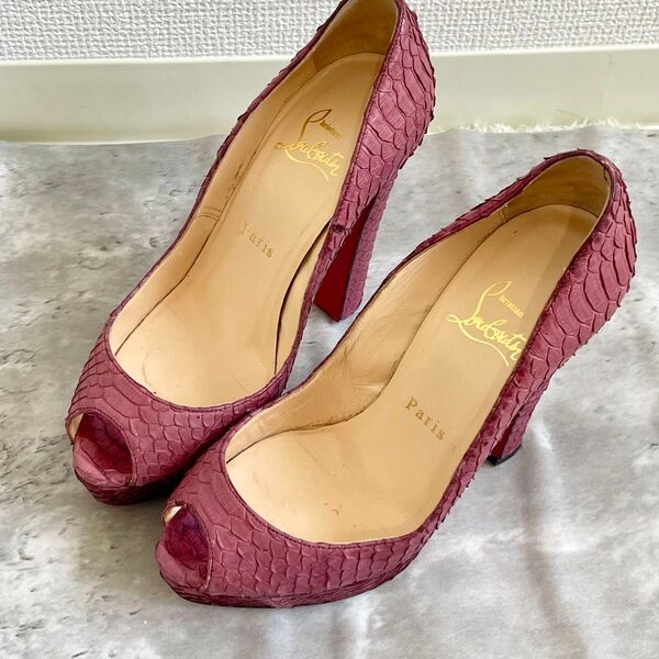 ルブタン パイソン ハイヒール パンプス オープントゥ 35 1/2 23㎝