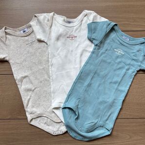 プチバトー肌着3枚セット 半袖ロンパース 6mサイズ