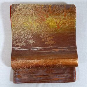 OF130 袋帯 茶色 金色 美品 フォーマル 風景 匿名配送