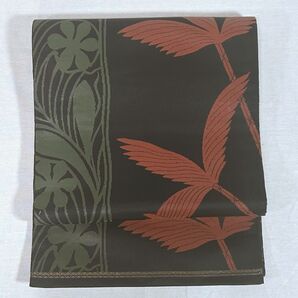 OF123 袋帯 美品 黒 植物 モダン 匿名配送 正絹