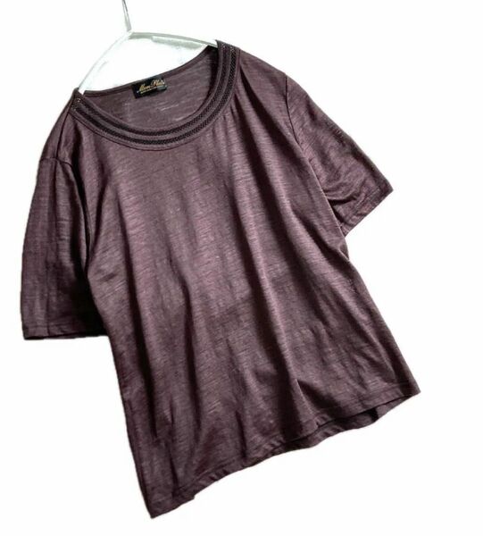 美品 涼しげ♪ 【モアプラタ more plata】日本製 麻混カットソー/Tシャツ/プルオーバー/リネン混素材/日本製/M