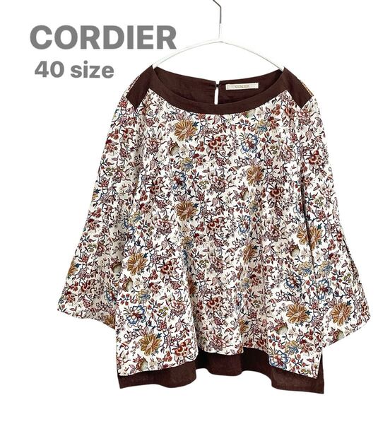 【CORDIER コルディア】リバティ柄/花柄/コットン ブラウス/プルオーバー/日本製 40/ワールド/フレアー袖/ボタニカル柄