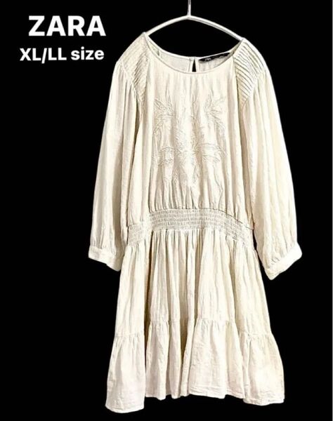 【ZARA/ザラ】ナチュラル♪フラワーモチーフ 刺繍 コットン チュニック ワンピース USA XL/大きいサイズ/コットンワンピ