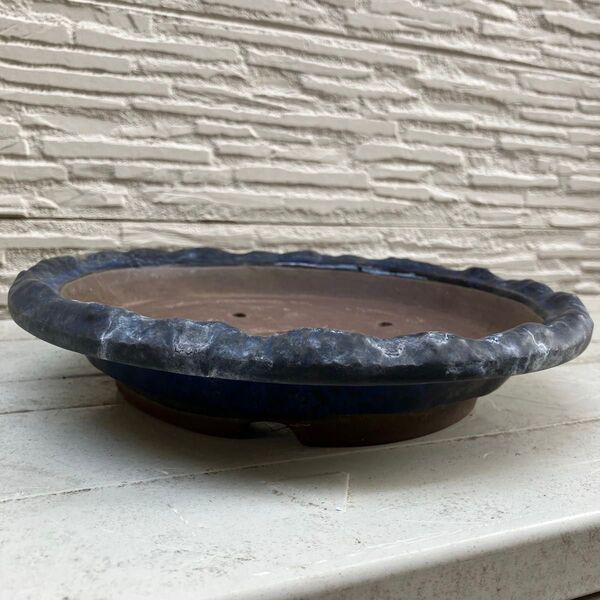 浅型 盆栽鉢 骨董品 陶芸 群青 園芸 アンティーク 植木鉢 和鉢
