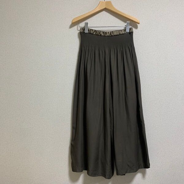 Gabardine K.T洗える キュプラレーヨン ゴムガウチョパンツ カーキ