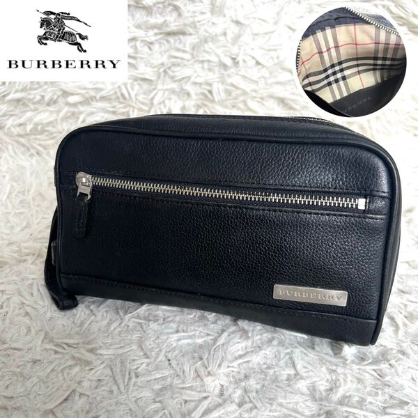 【良品】BURBERRY バーバリー クラッチバッグ ノバチェック 黒 レザー セカンドバッグ ヴィンテージ 希少 男女兼用
