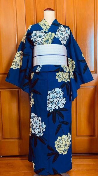 ジュンココシノ 紫陽花柄の浴衣と正絹の博多織献上柄の半幅帯のセット 七夕夏祭り花火大会盆踊りお稽古文化祭浴衣デート