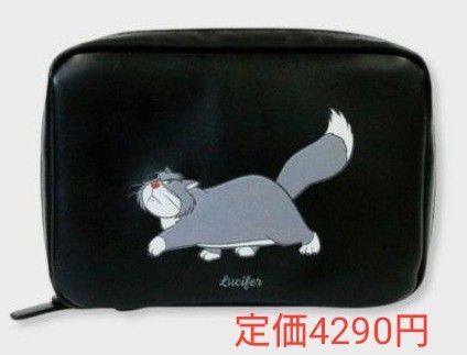 ルシファー スクエアポーチ 合成皮革 黒 ディズニーヴィランズ アコモデ 猫 シンデレラ villains Accommode 黒