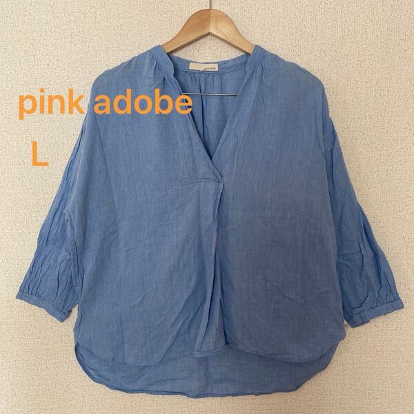 Pink adobe/長袖シャツ/スキッパーシャツ/綿100%/L