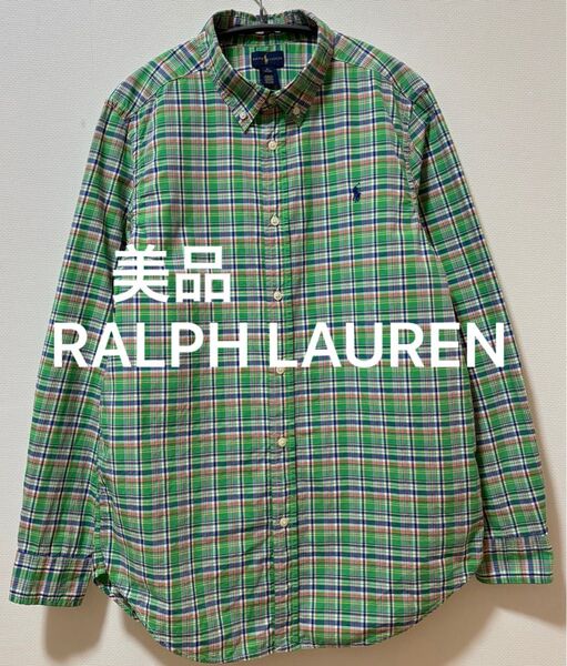 美品 RALPH LAUREN ラルフローレン ポニー刺繍 チェック長袖シャツ ボタンダウンシャツ