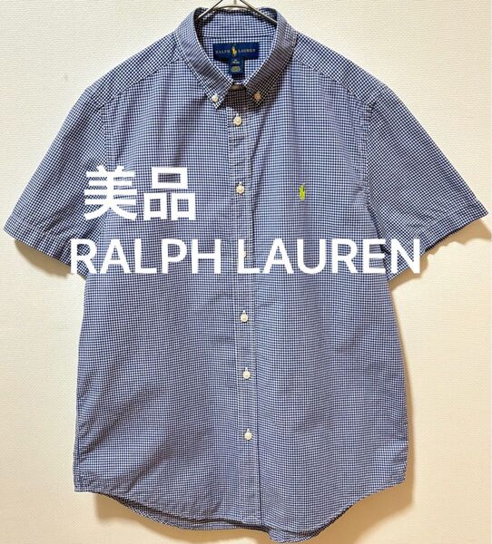 美品 RALPH LAUREN ラルフローレン ポニー刺繍 ギンガムチェック 半袖シャツボタンダウンシャツ