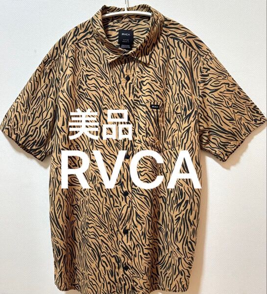 美品 RVCA ルーカ ブランドロゴ レーヨン混シャツ レオパード系柄シャツ 総柄シャツ
