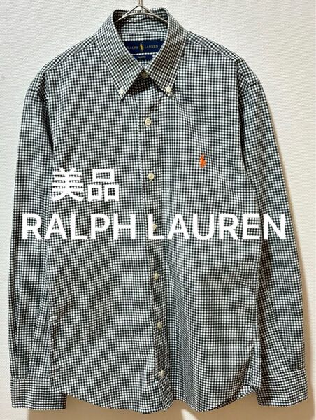 美品 RALPH LAUREN ラルフローレン ポニー刺繍 ギンガムチェック 長袖シャツボタンダウンシャツ