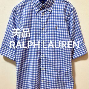 美品 RALPH LAUREN ラルフローレン カラーポニー刺繍 ギンガムチェック半袖シャツ ボタンダウンシャツ