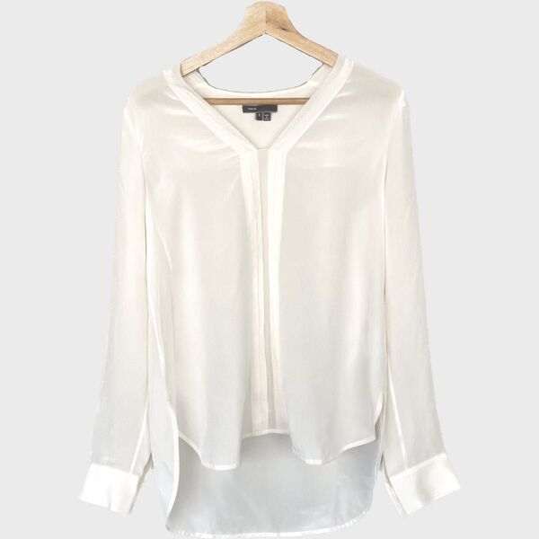 【極美品】vince. シルク100% 長袖シャツブラウス アシンメトリー ホワイト S