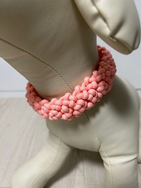 犬用 パラコード 首輪 ハンドメイド ピンク 蓄光タイプ