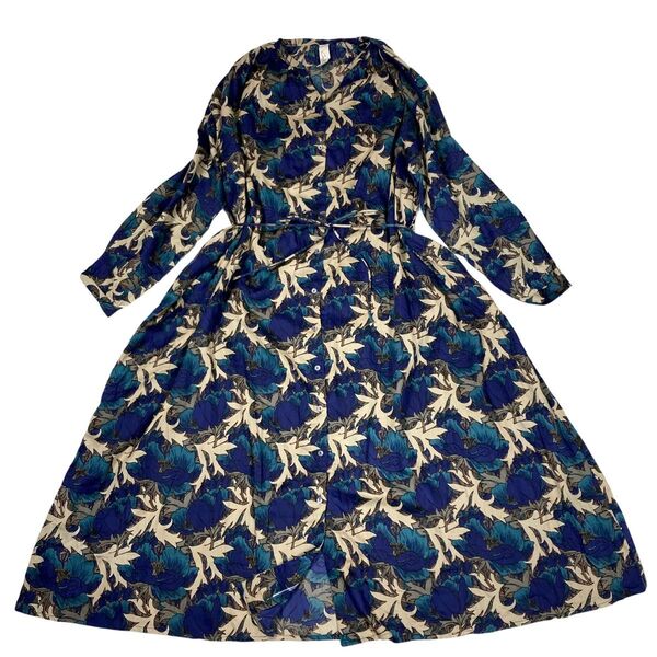 カリネ タグ付き美品 フラワープリント ロング シャツワンピース インド製 Mサイズ