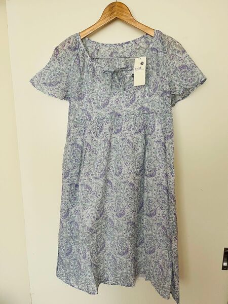 earth music&ecology ミニワンピース チュニック ブルー 花柄 未使用 インナー付き コットン素材