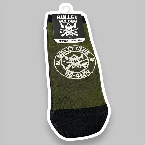 【新品未使用】bullet club メンズソックス3足セット 25〜27cm 靴下 ショートソックス プロレス 緑 グレー 黒