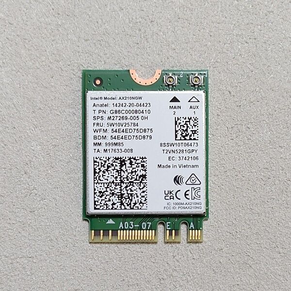 新品未使用☆Intel AX210NGW Wi-Fi 6E Bluetooth 5.3 M.2 無線LANカード 802.11ax