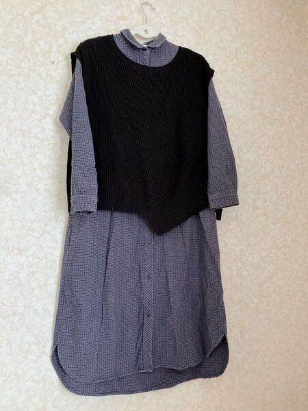 ハートマーケット チェック柄ワンピース ロング丈 シャツワンピ 長袖