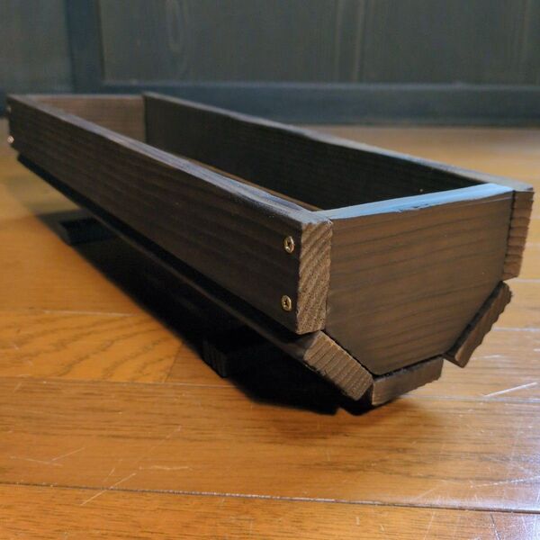 11ウッドプランター40cm ネームピック付き ハンドメイド 浮造り風焼き加工