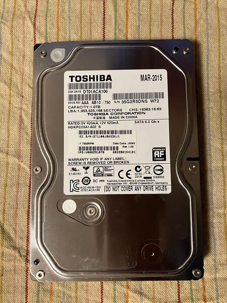 TOSHIBA 1TB HDD DT01ACA100 166670時間