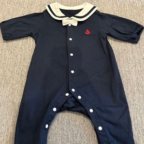 【値下げ】セーラー襟前開きカエルロンパース 60サイズ