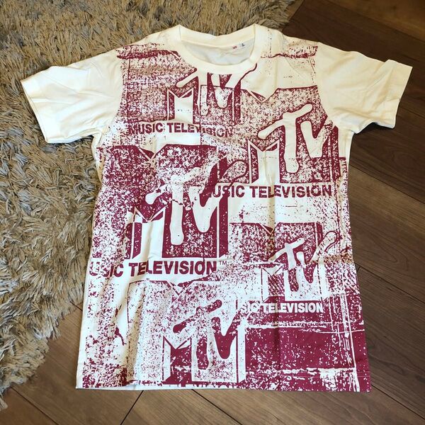 未使用 ユニクロ MTV ◆Tシャツ/S ロゴプリント オフホワイト色系