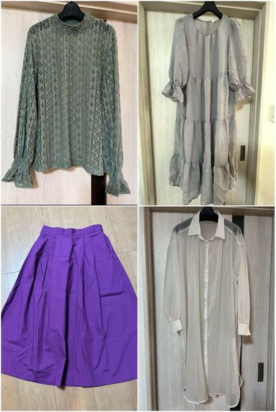 春トップスまとめGU レースブラウス 7分袖ワンピース シャツワンピース フレアスカート