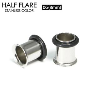1個 0G ハーフフレア シングルフレア アイレット サージカルステンレス トンネル ボディピアス