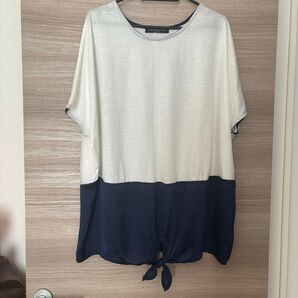カットソー Tシャツ ブラウス バイカラー ネイビー シアー