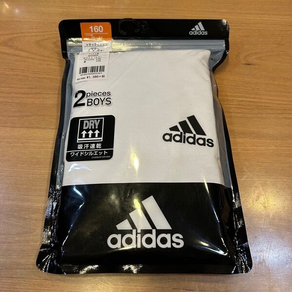 新品 adidas グンゼ 吸汗速乾 VネックTシャツ 2枚セット 160cm 白 アディダス 半袖