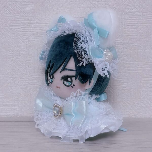 ぬい服 くまみみ ヘッドドレス サテンレース パステル グリーン ちびぐるみ