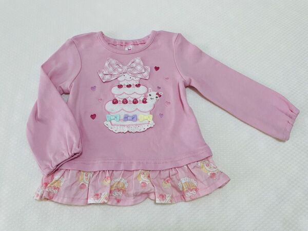 クーラクール ケーキ柄 ロングTシャツ ピンク 90