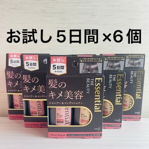 【6箱セット】花王 エッセンシャルザビューティシャンプー&コンディショナーモイストリペア トライアルセット お試し 5日
