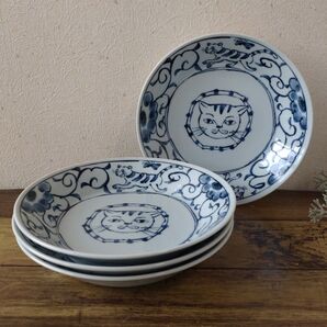 【4枚】新品 日本製 美濃焼 ねこまるけ 猫 ねこ柄 深皿 カレー皿 パスタ皿