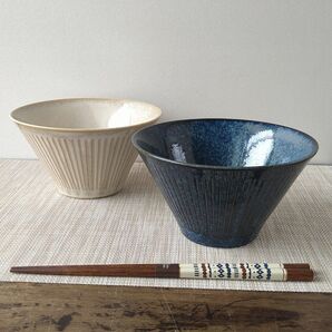 【2枚】新品 日本製 美濃焼 撥水十草 16cm 丼 ボウル チタンマット 窯変ネイビー