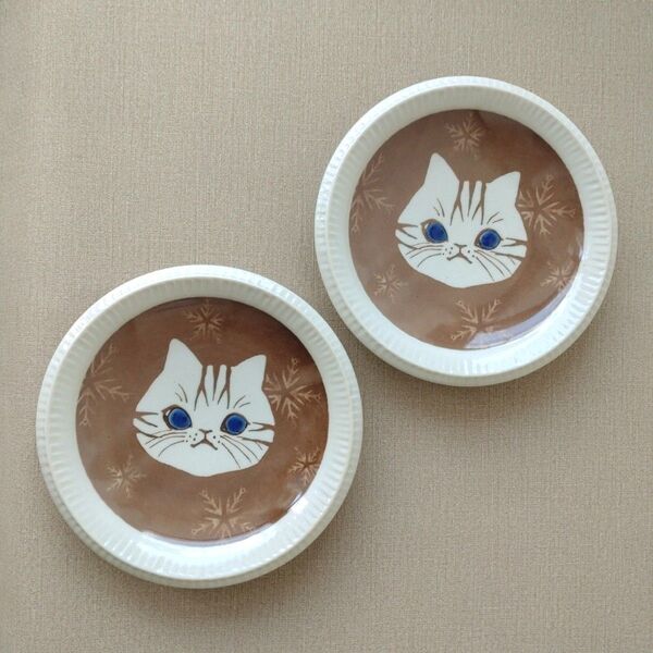 【2枚】新品 日本製 美濃焼 14cm プレート 取り皿 猫 ねこ CAT