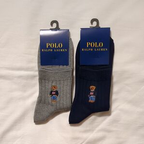 ポロラルフローレン メンズソックス ポロベアー刺繍 最新モデル 綿ソックス ミドルクルーソックス 25~27cm 2足セット