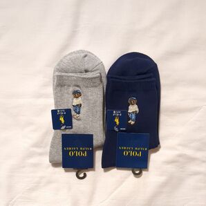 ポロラルフローレン レディースソックス 最新モデル ポロベアー刺繍 オーガニックコットン混 23~25cm 2足セット