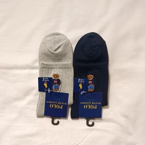 ポロラルフローレン レディースソックス ポロベアー刺繍 オーガニックコットン混 ミドルクルーソックス 22~24cm 2足セット
