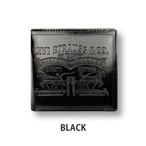 【新品】リーバイス ブラック 二つ折り財布ラベルパッチデザイン型押し【Levis】